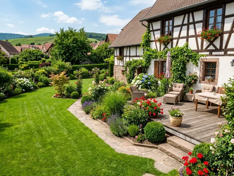 Terrasse bois et gazon - Schiltigheim